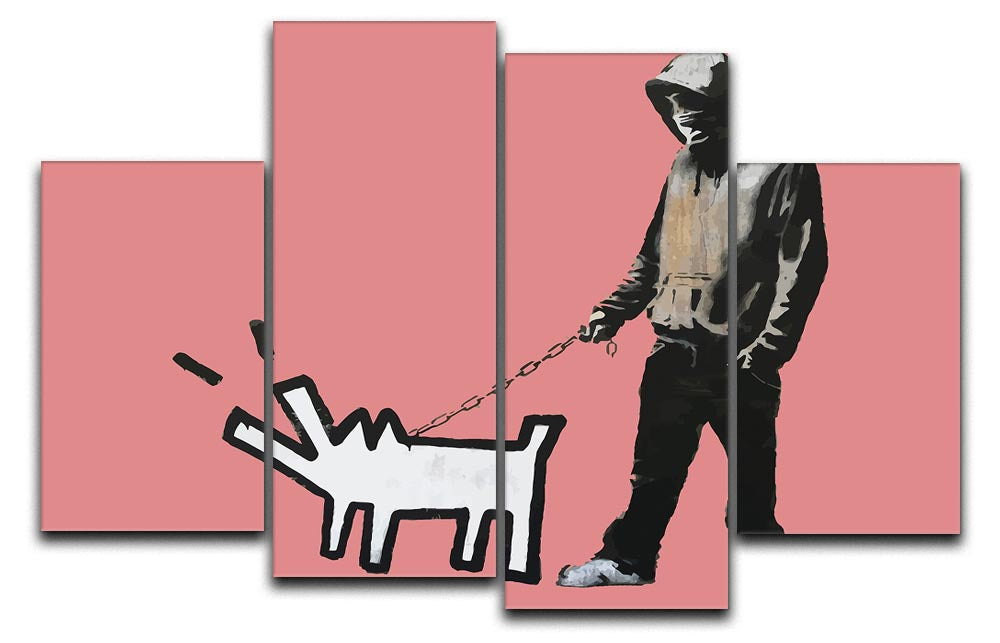 Banksy Keith Haring Dog Red 4 Split Panel Canvas - Canvas Art Rocks - 1