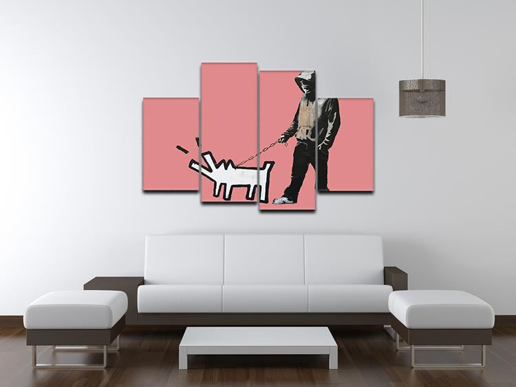 Banksy Keith Haring Dog Red 4 Split Panel Canvas - Canvas Art Rocks - 3