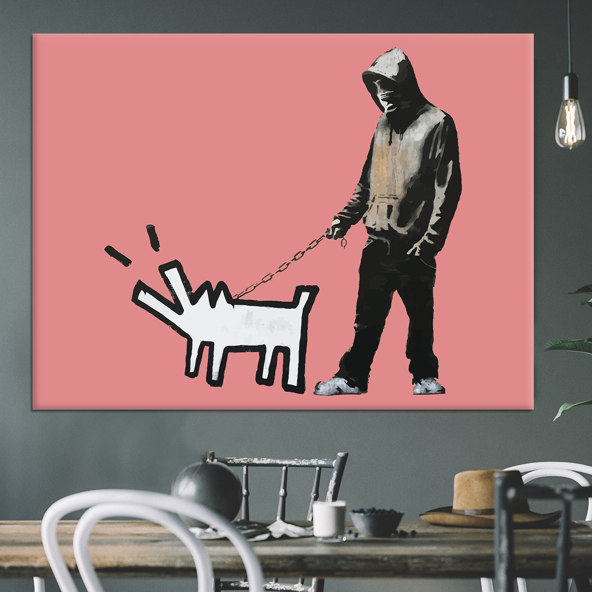 Banksy Keith Haring Dog Red Canvas Print or Poster - Canvas Art Rocks - 3