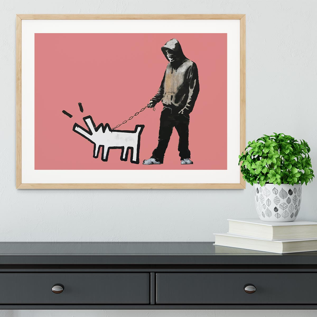 Banksy Keith Haring Dog Red Framed Print - Canvas Art Rocks - 3