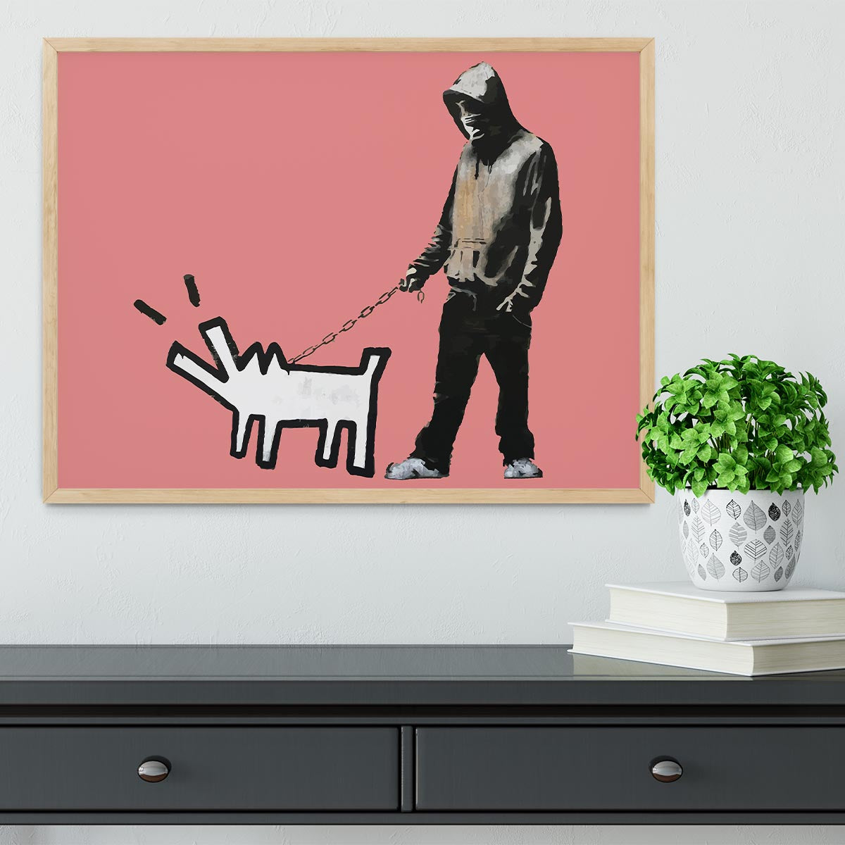 Banksy Keith Haring Dog Red Framed Print - Canvas Art Rocks - 4
