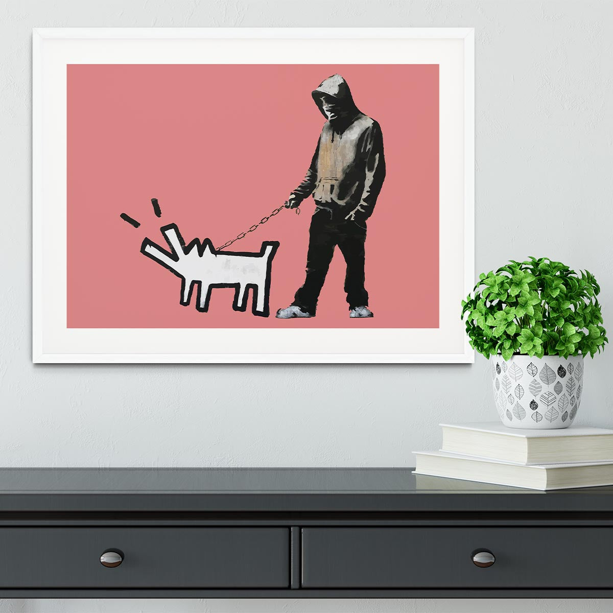 Banksy Keith Haring Dog Red Framed Print - Canvas Art Rocks - 5