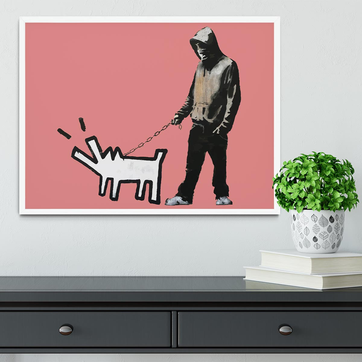 Banksy Keith Haring Dog Red Framed Print - Canvas Art Rocks -6