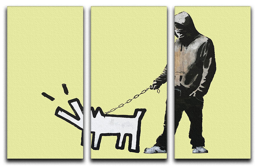Banksy Keith Haring Dog Yellow 3 Split Panel Canvas Print - Canvas Art Rocks - 1