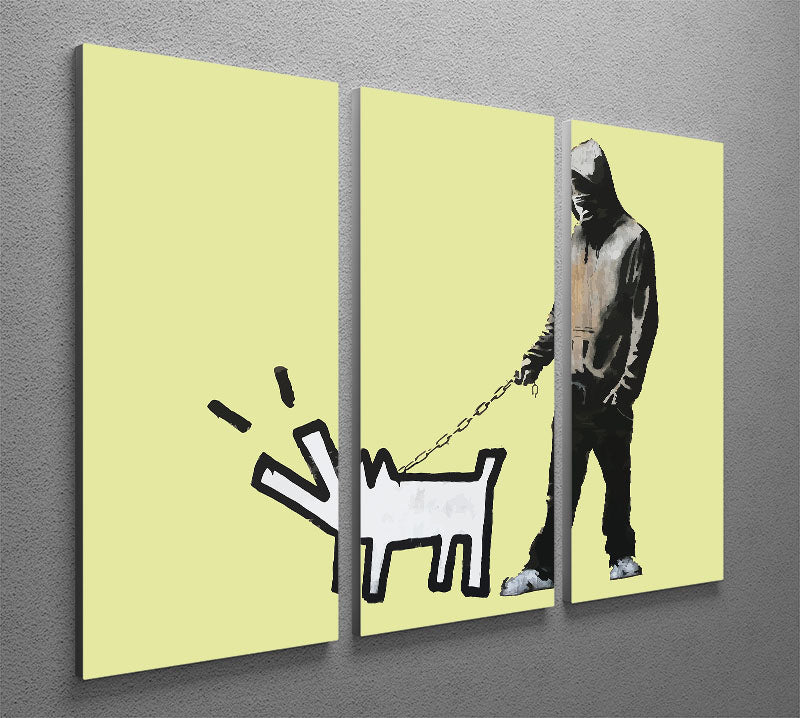 Banksy Keith Haring Dog Yellow 3 Split Panel Canvas Print - Canvas Art Rocks - 2