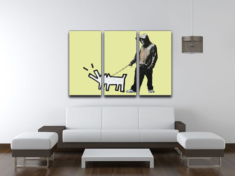 Banksy Keith Haring Dog Yellow 3 Split Panel Canvas Print - Canvas Art Rocks - 3