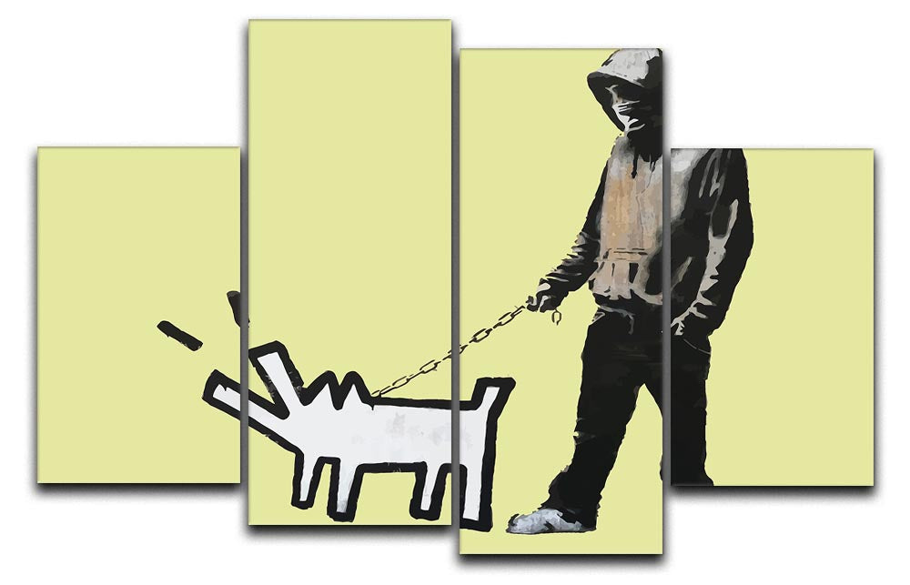Banksy Keith Haring Dog Yellow 4 Split Panel Canvas - Canvas Art Rocks - 1