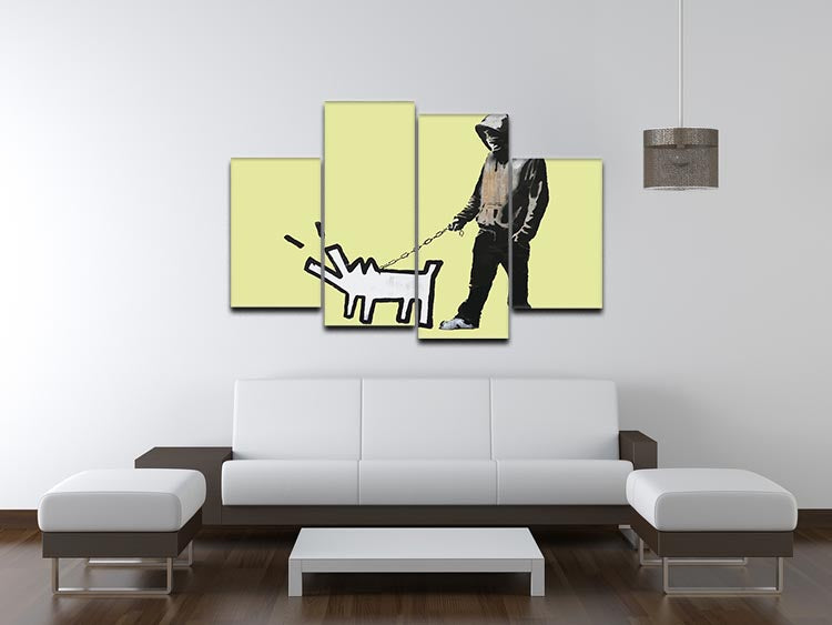 Banksy Keith Haring Dog Yellow 4 Split Panel Canvas - Canvas Art Rocks - 3