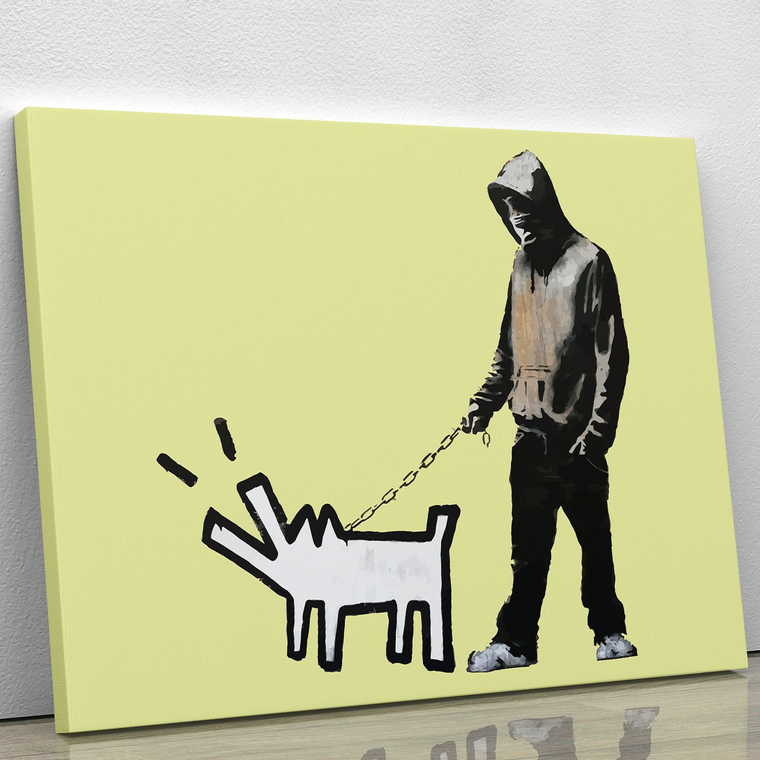 Banksy Keith Haring Dog Yellow Canvas Print or Poster - Canvas Art Rocks - 1