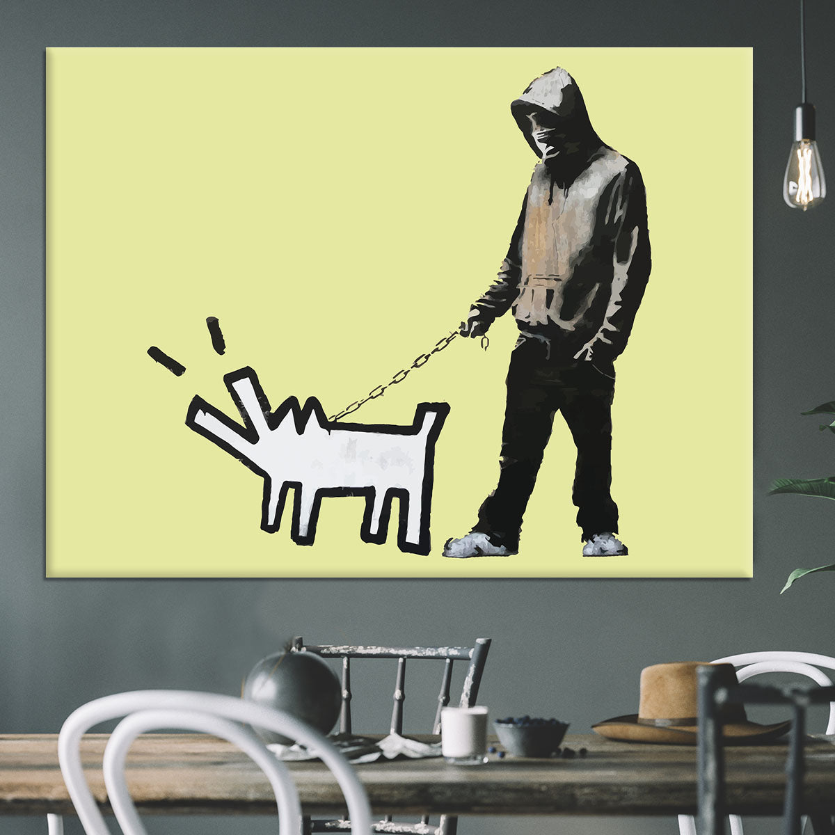 Banksy Keith Haring Dog Yellow Canvas Print or Poster - Canvas Art Rocks - 3