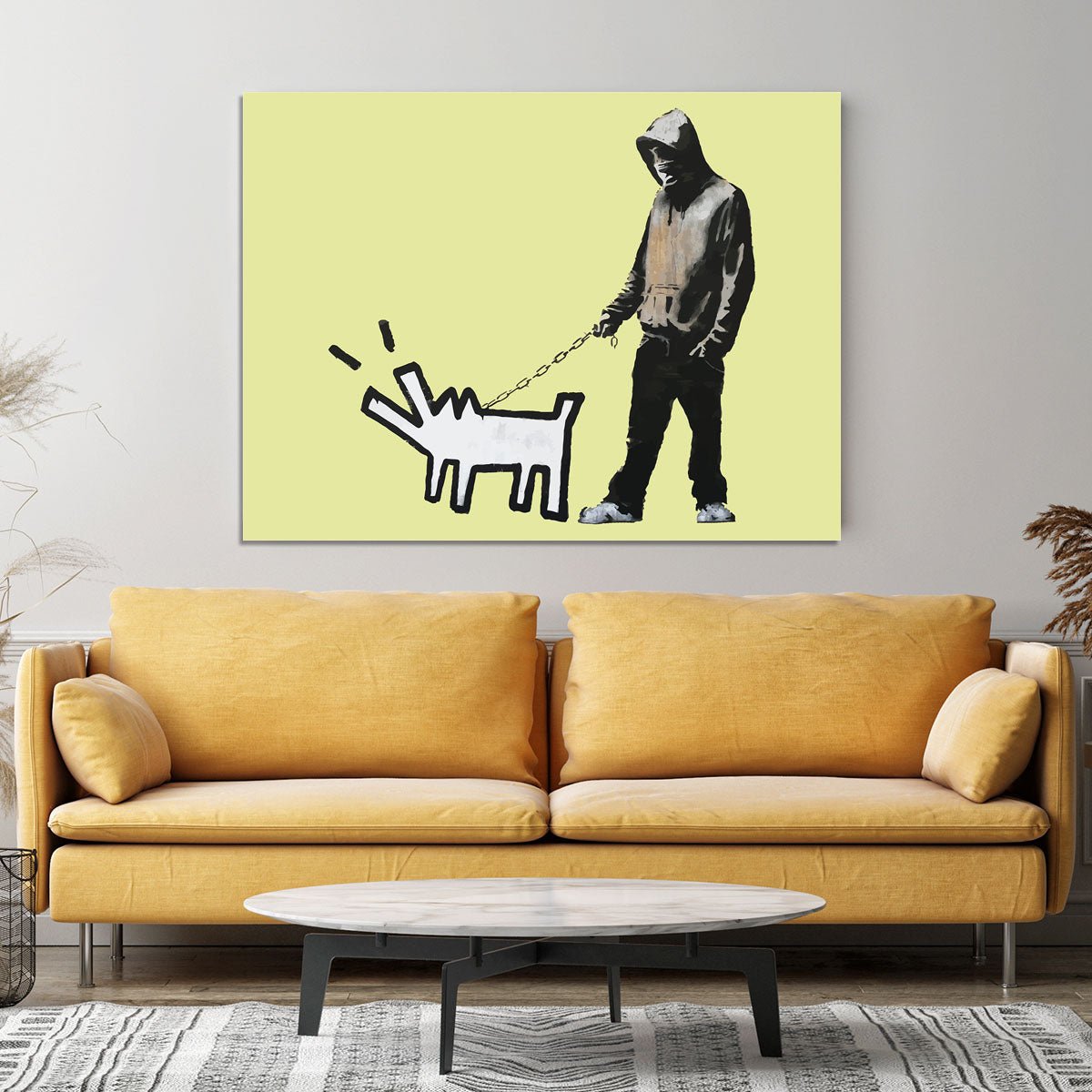 Banksy Keith Haring Dog Yellow Canvas Print or Poster - Canvas Art Rocks - 4
