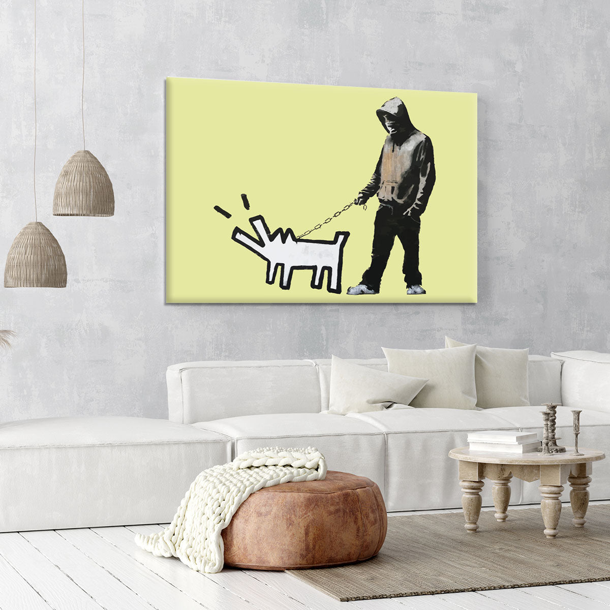 Banksy Keith Haring Dog Yellow Canvas Print or Poster - Canvas Art Rocks - 6