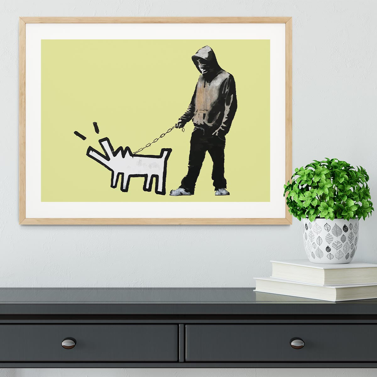 Banksy Keith Haring Dog Yellow Framed Print - Canvas Art Rocks - 3