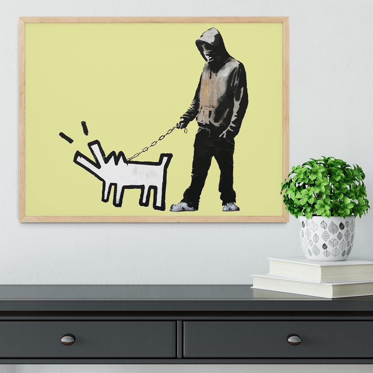 Banksy Keith Haring Dog Yellow Framed Print - Canvas Art Rocks - 4