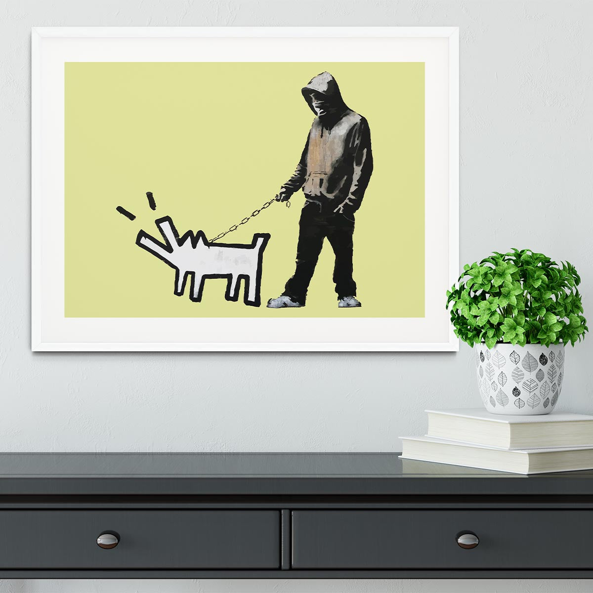 Banksy Keith Haring Dog Yellow Framed Print - Canvas Art Rocks - 5