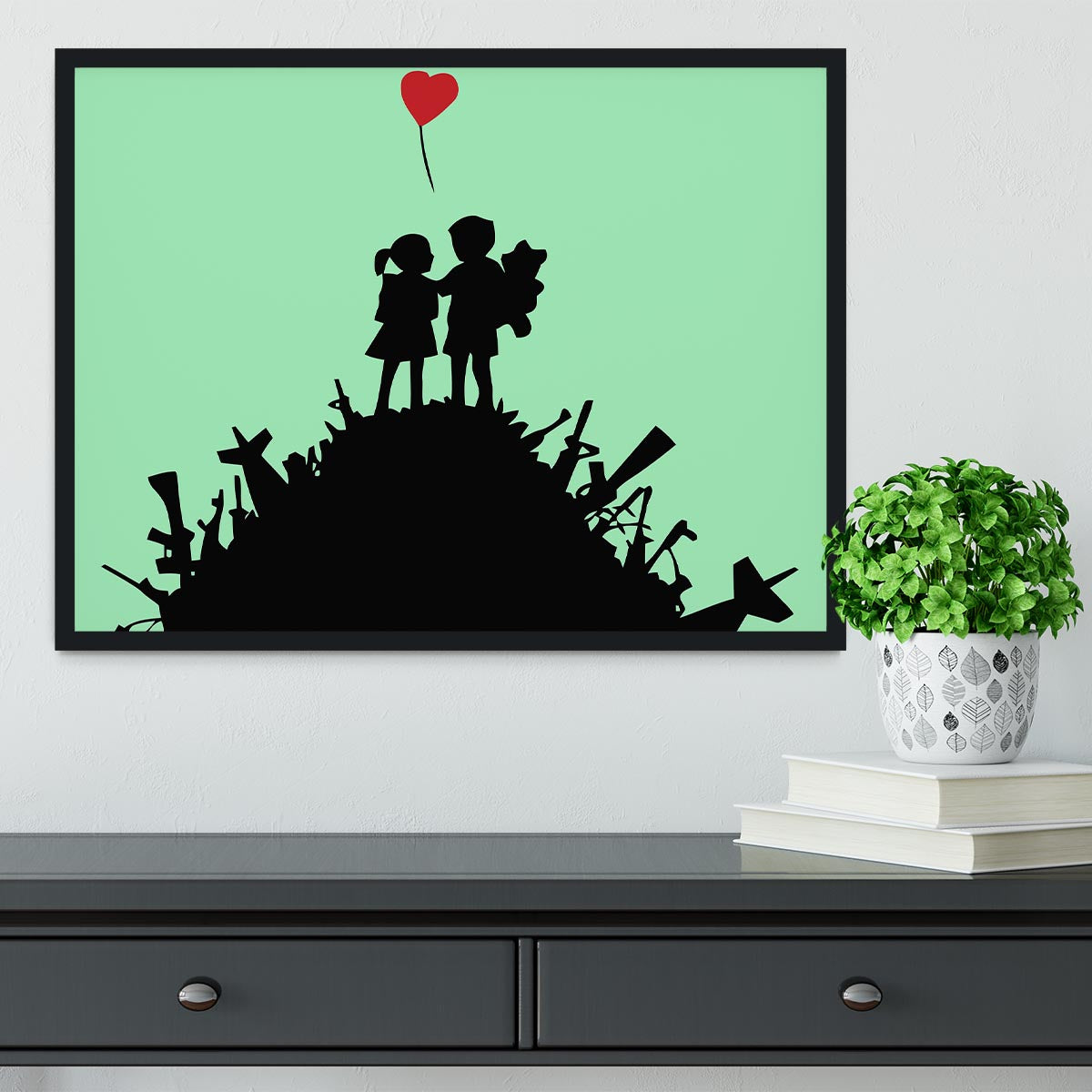 Banksy Kids On Gun Hill Green Framed Print - Canvas Art Rocks - 2