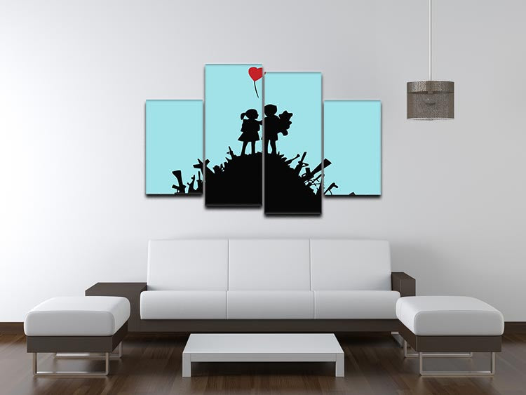 Banksy Kids On Gun Hill Light Blue 4 Split Panel Canvas - Canvas Art Rocks - 3