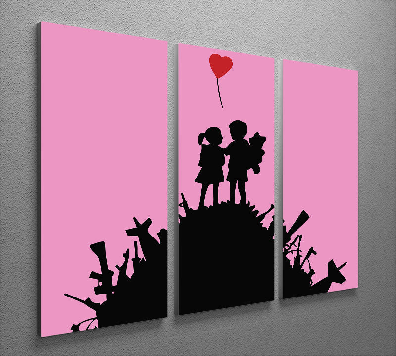 Banksy Kids On Gun Hill Pink 3 Split Panel Canvas Print - Canvas Art Rocks - 2