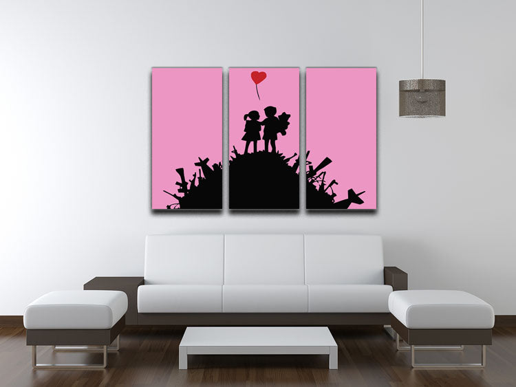 Banksy Kids On Gun Hill Pink 3 Split Panel Canvas Print - Canvas Art Rocks - 3