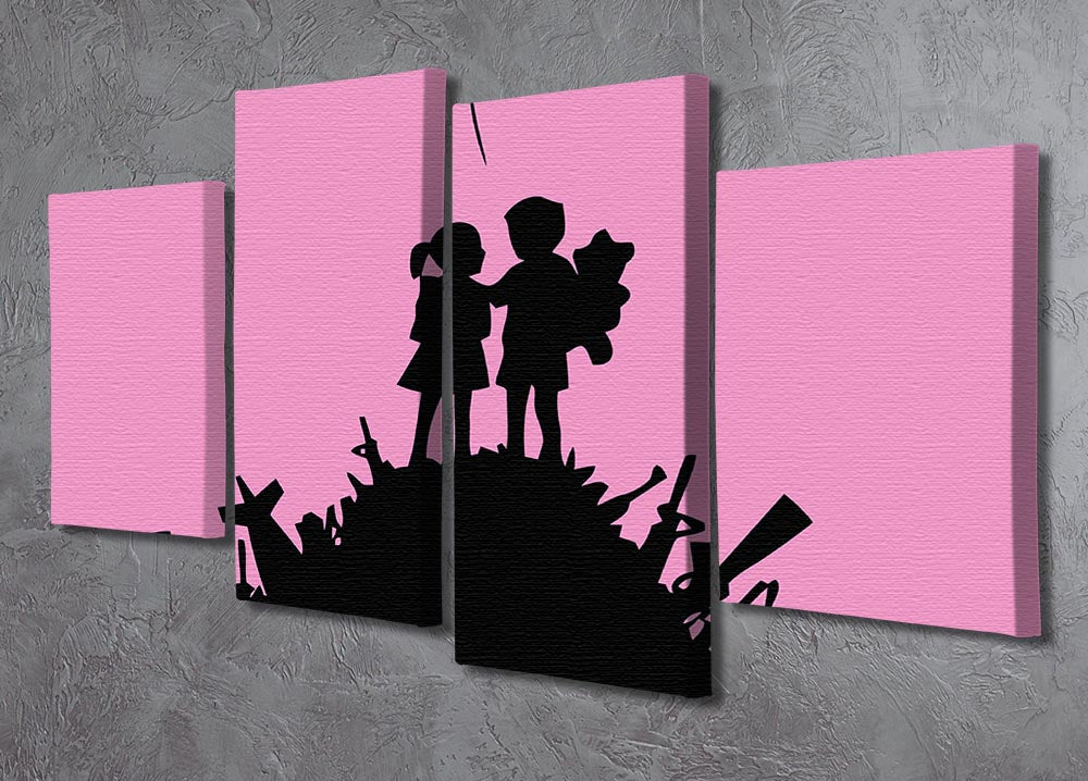 Banksy Kids On Gun Hill Pink 4 Split Panel Canvas - Canvas Art Rocks - 2