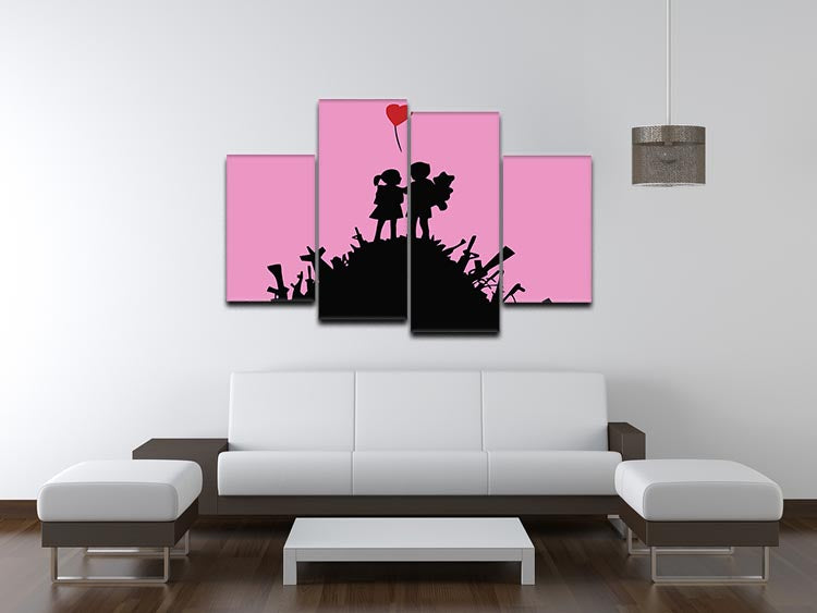 Banksy Kids On Gun Hill Pink 4 Split Panel Canvas - Canvas Art Rocks - 3