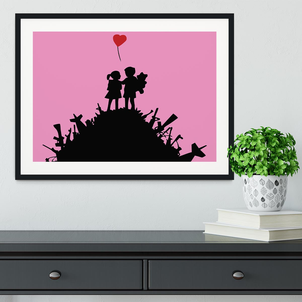 Banksy Kids On Gun Hill Pink Framed Print - Canvas Art Rocks - 1
