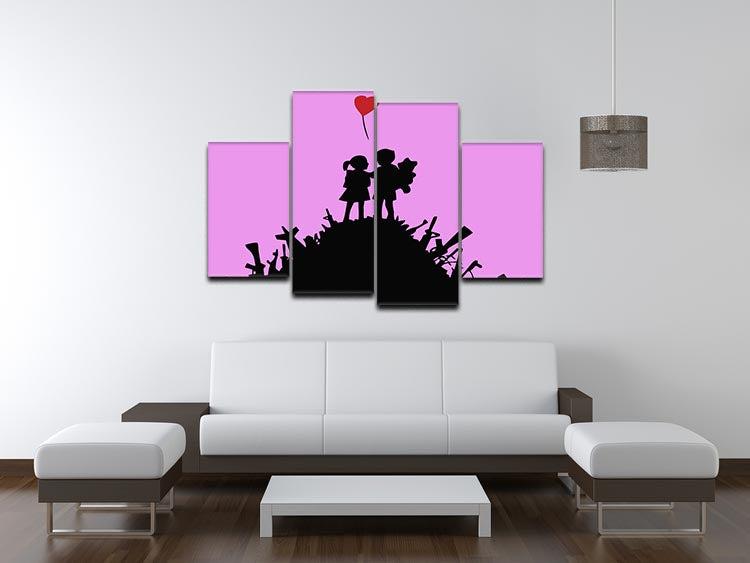Banksy Kids On Gun Hill Purple 4 Split Panel Canvas - Canvas Art Rocks - 3