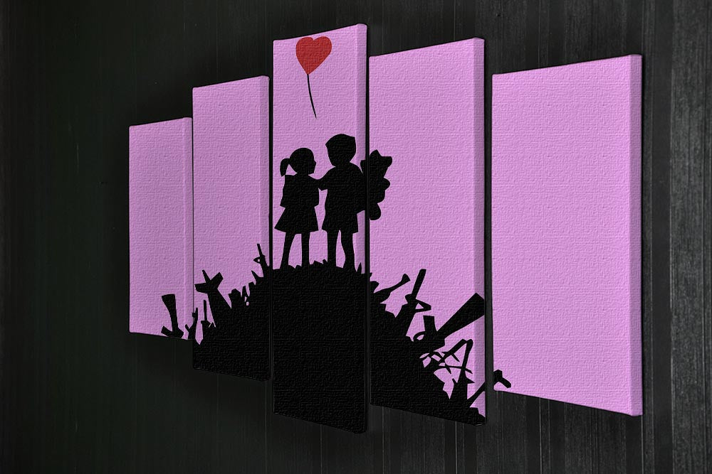 Banksy Kids On Gun Hill Purple 5 Split Panel Canvas - Canvas Art Rocks - 2