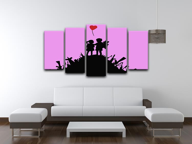 Banksy Kids On Gun Hill Purple 5 Split Panel Canvas - Canvas Art Rocks - 3