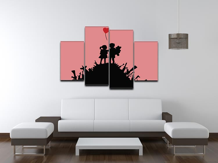 Banksy Kids On Gun Hill Red 4 Split Panel Canvas - Canvas Art Rocks - 3