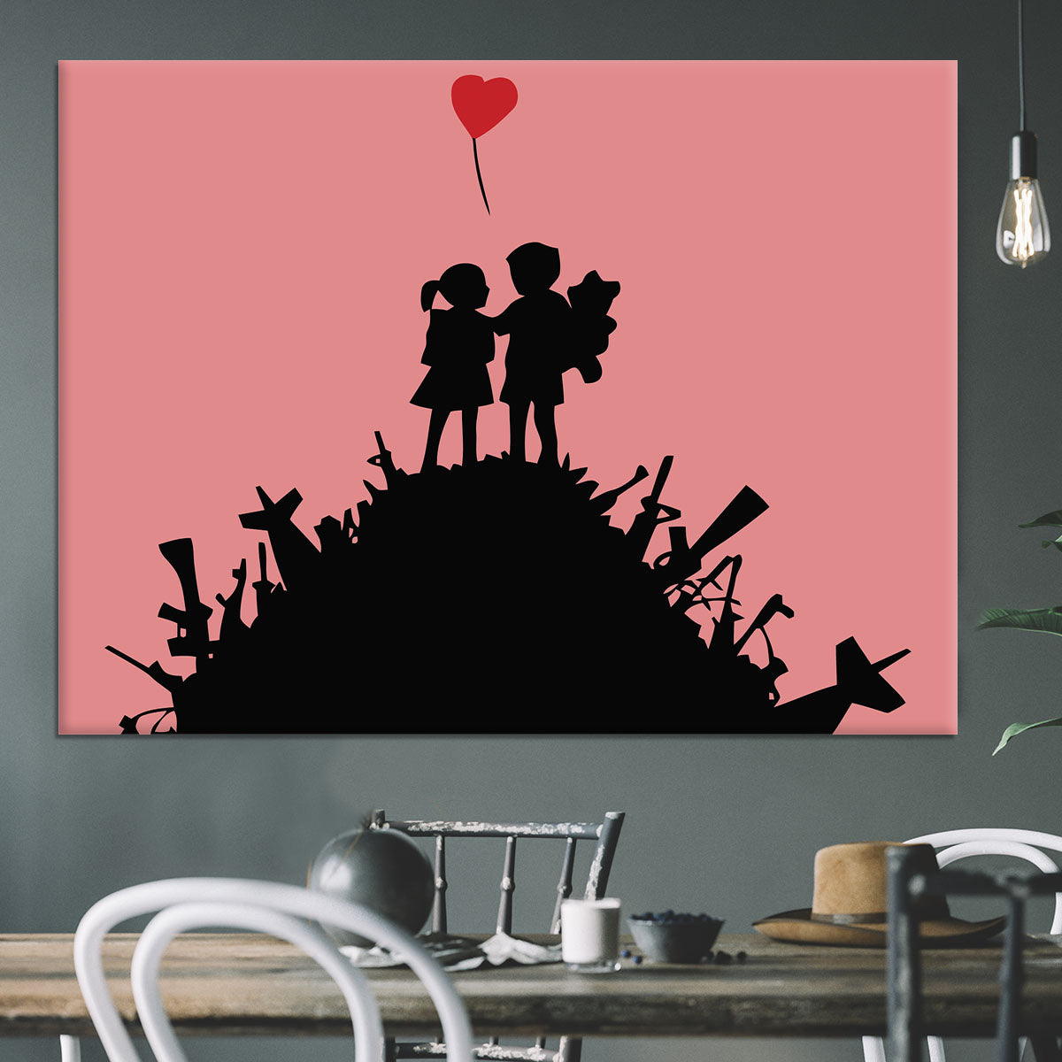 Banksy Kids On Gun Hill Red Canvas Print or Poster - Canvas Art Rocks - 3