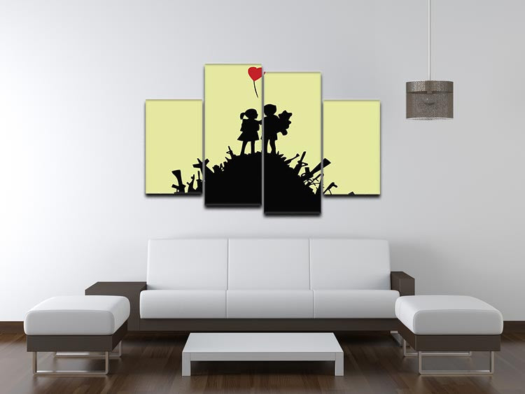 Banksy Kids On Gun Hill Yellow 4 Split Panel Canvas - Canvas Art Rocks - 3