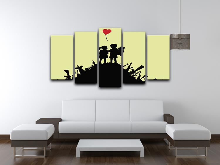 Banksy Kids On Gun Hill Yellow 5 Split Panel Canvas - Canvas Art Rocks - 3