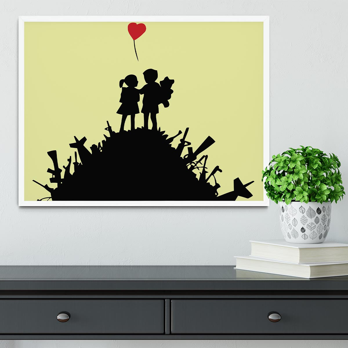 Banksy Kids On Gun Hill Yellow Framed Print - Canvas Art Rocks -6