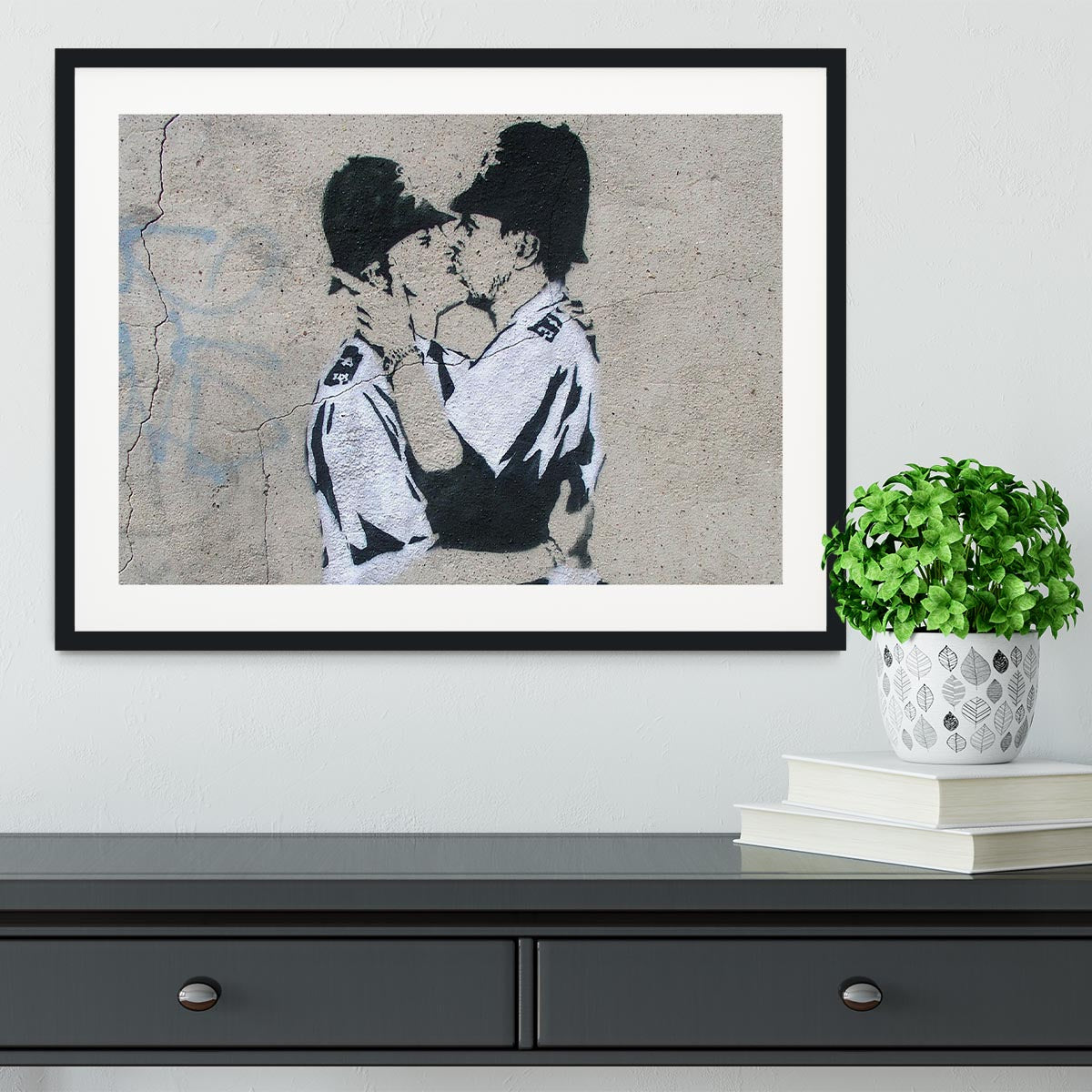 Banksy Kissing Policemen Framed Print