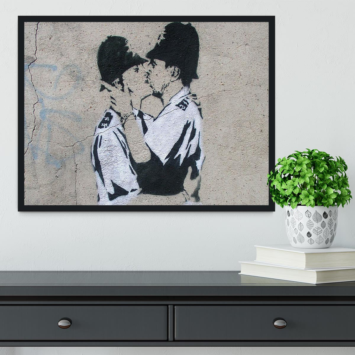 Banksy Kissing Policemen Framed Print