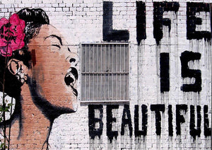 Banksy Life Is Beautiful - Version 2 Wall Mural Wallpaper - Canvas Art Rocks - 1