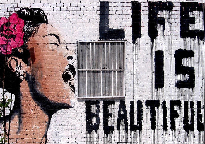 Banksy Life Is Beautiful - Version 2 Wall Mural Wallpaper