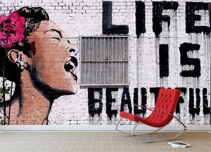 Banksy Life Is Beautiful - Version 2 Wall Mural Wallpaper - Canvas Art Rocks - 2