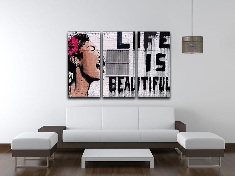 Banksy Life is Beautiful V2 3 Split Canvas Print - Canvas Art Rocks
