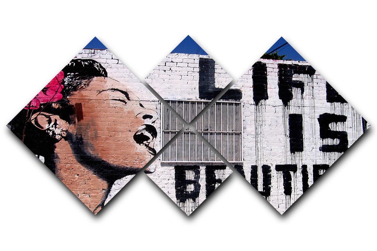 Banksy Life is Beautiful 4 Square Multi Panel Canvas  - Canvas Art Rocks - 1
