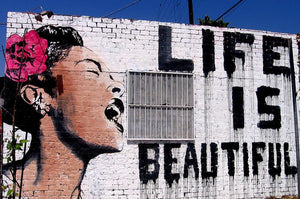 Banksy Life is Beautiful Wall Mural Wallpaper - Canvas Art Rocks - 1