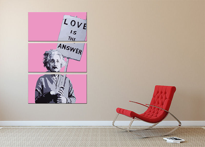 Banksy Love Is The Answer Pink 3 Split Panel Canvas Print - Canvas Art Rocks - 2