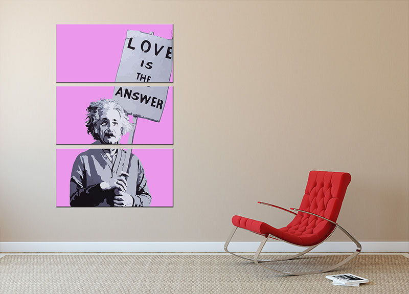 Banksy Love Is The Answer Purple 3 Split Panel Canvas Print - Canvas Art Rocks - 2