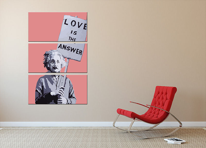 Banksy Love Is The Answer Red 3 Split Panel Canvas Print - Canvas Art Rocks - 2