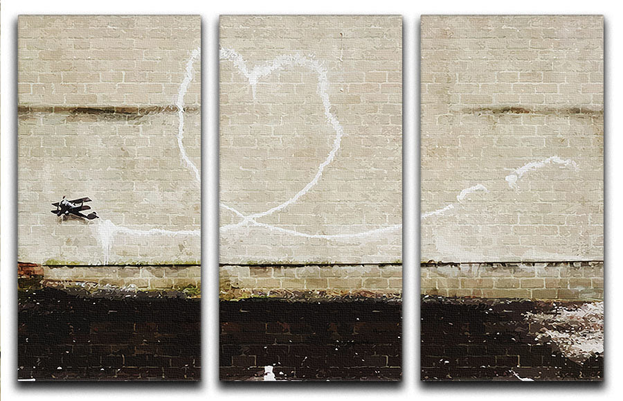 Banksy Love Plane London and Liverpool 3 Split Panel Canvas Print - Canvas Art Rocks - 1