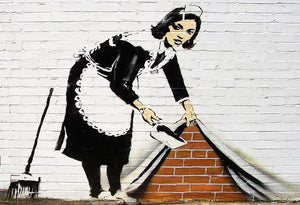 Banksy Maid Sweeping Under the Carpet Wall Mural Wallpaper - Canvas Art Rocks - 1