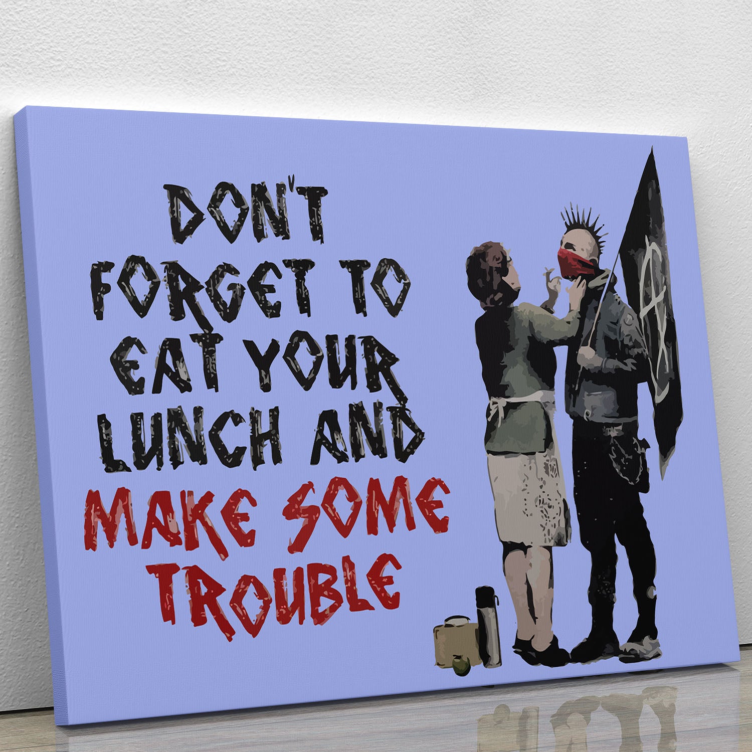 Banksy Make Some Trouble Blue Canvas Print or Poster - Canvas Art Rocks - 1