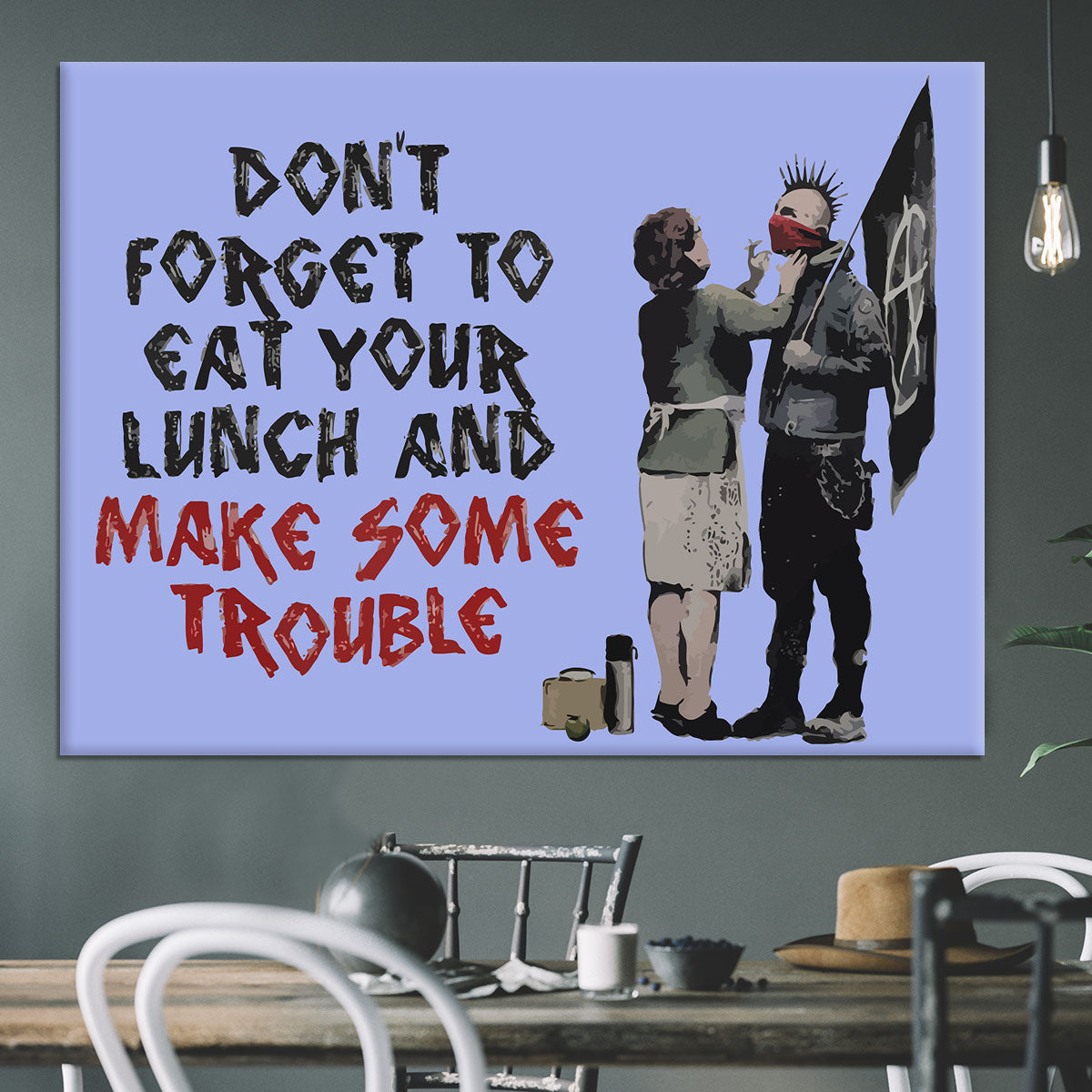 Banksy Make Some Trouble Blue Canvas Print or Poster - Canvas Art Rocks - 3
