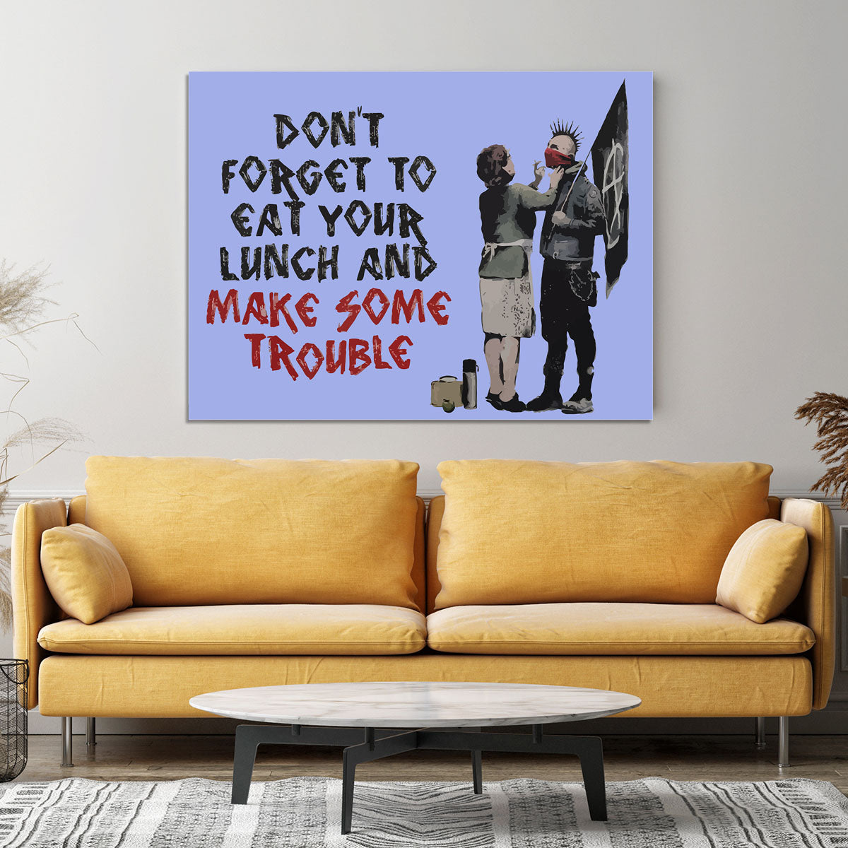 Banksy Make Some Trouble Blue Canvas Print or Poster - Canvas Art Rocks - 4